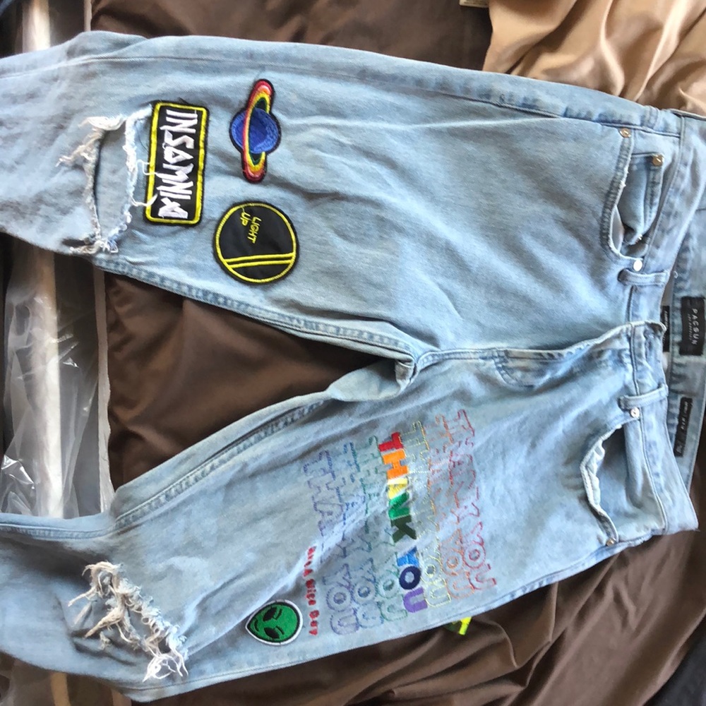 Distressed patched pants